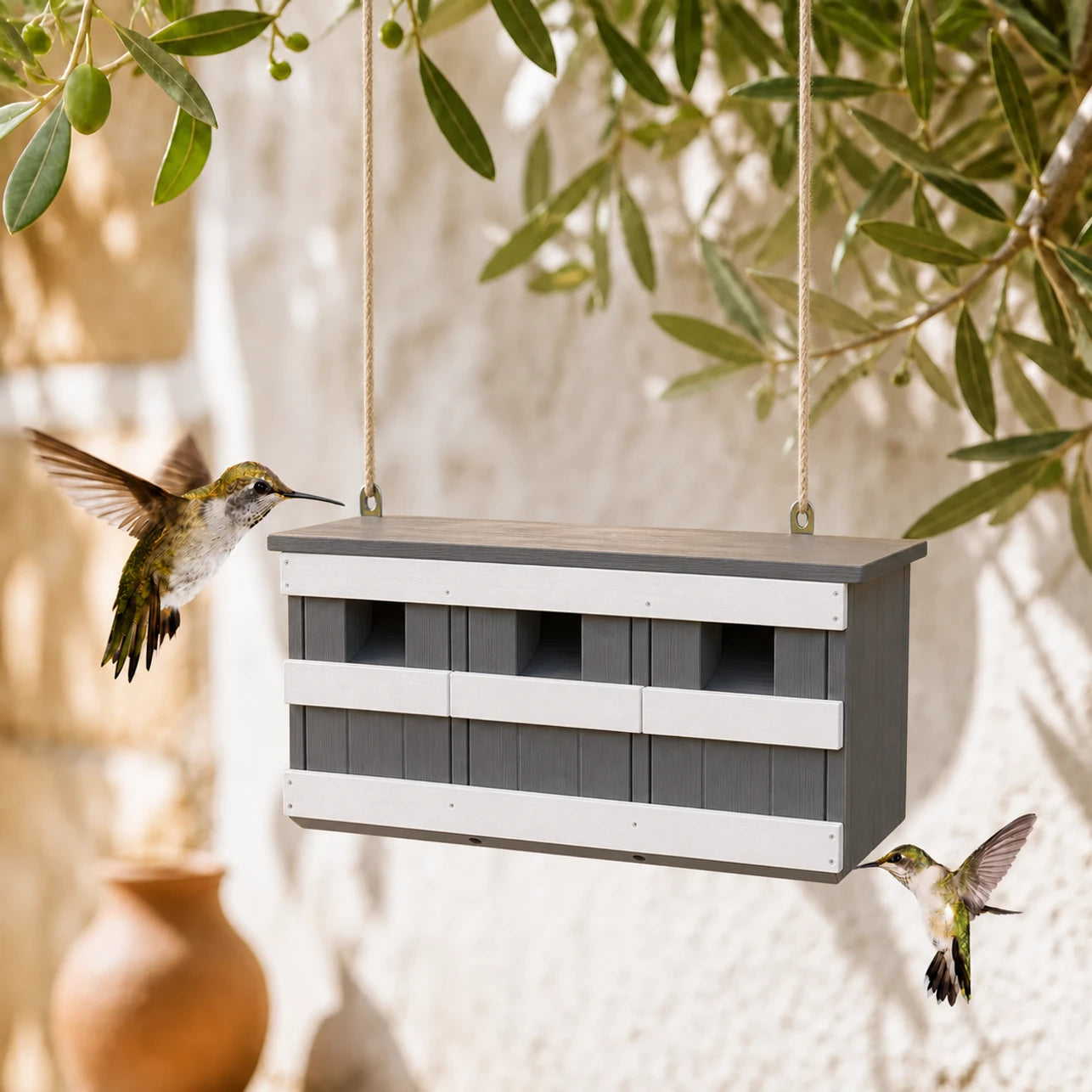 Lot de 3 nichoirs en bois gris format 44 × 15,5 × 21,5 cm