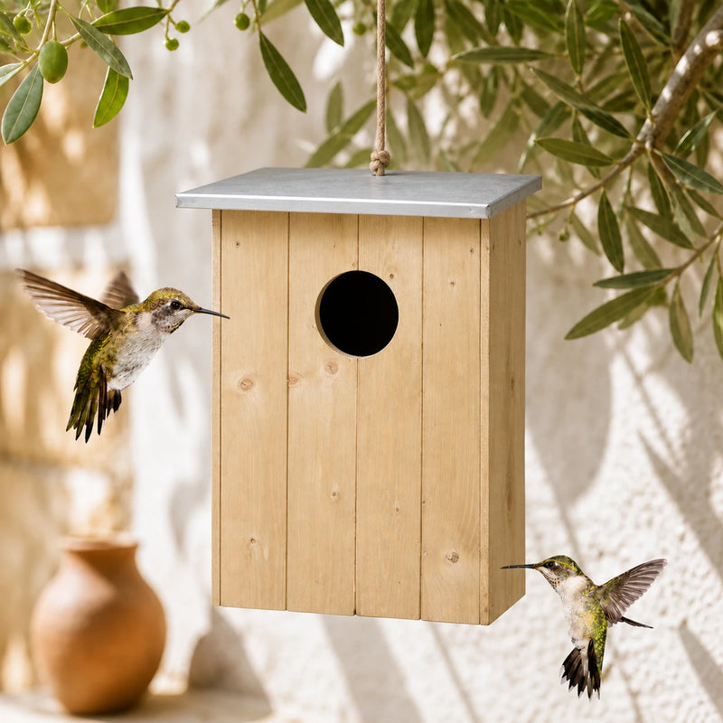 Nichoir grand volume en bois à toit plat de zinc