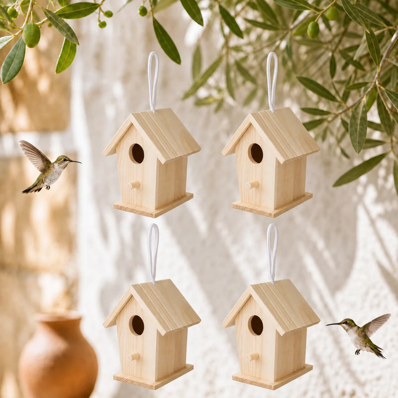 Lot de 4 nichoirs suspendus en bois clair