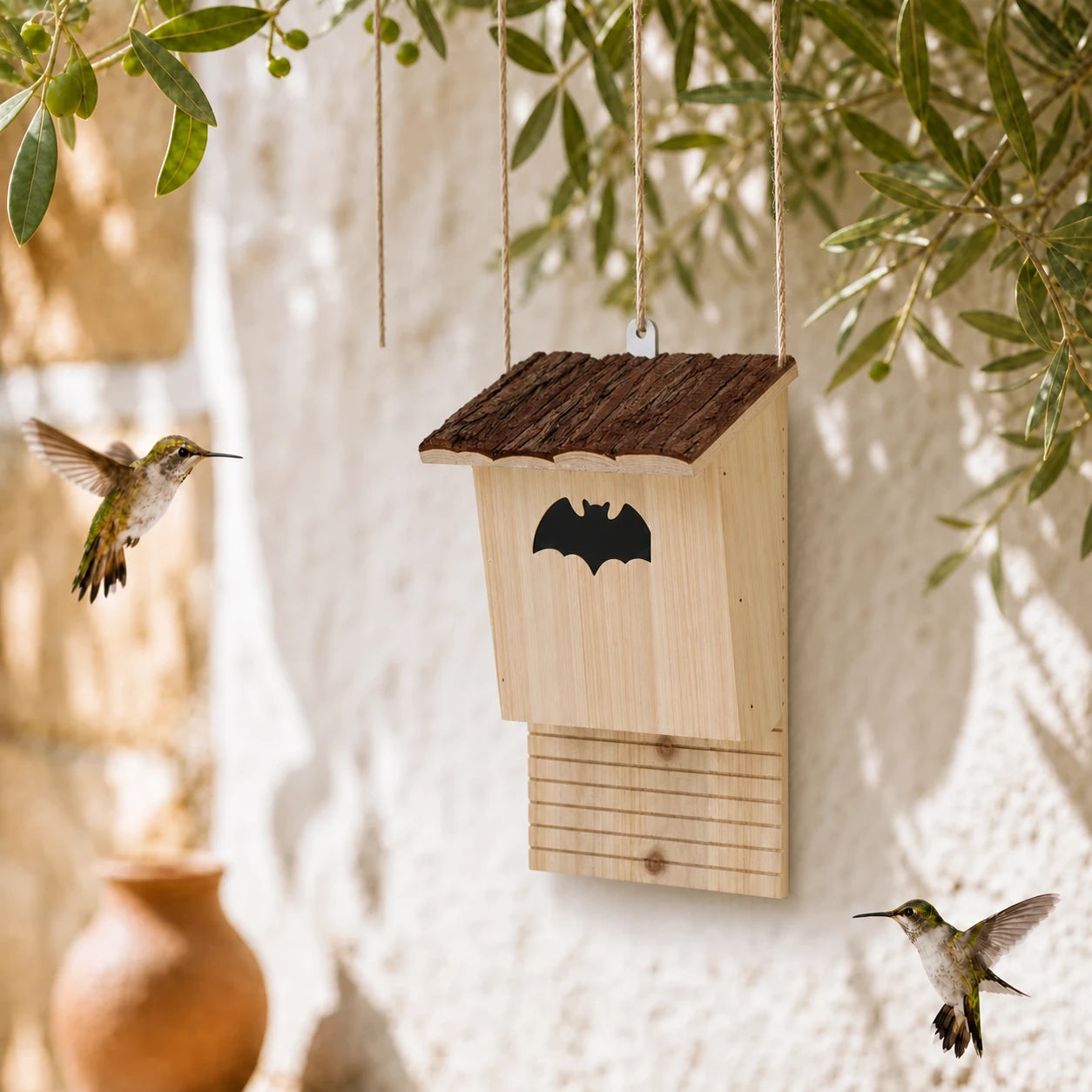 Nichoir à chauves-souris à toit en écorce