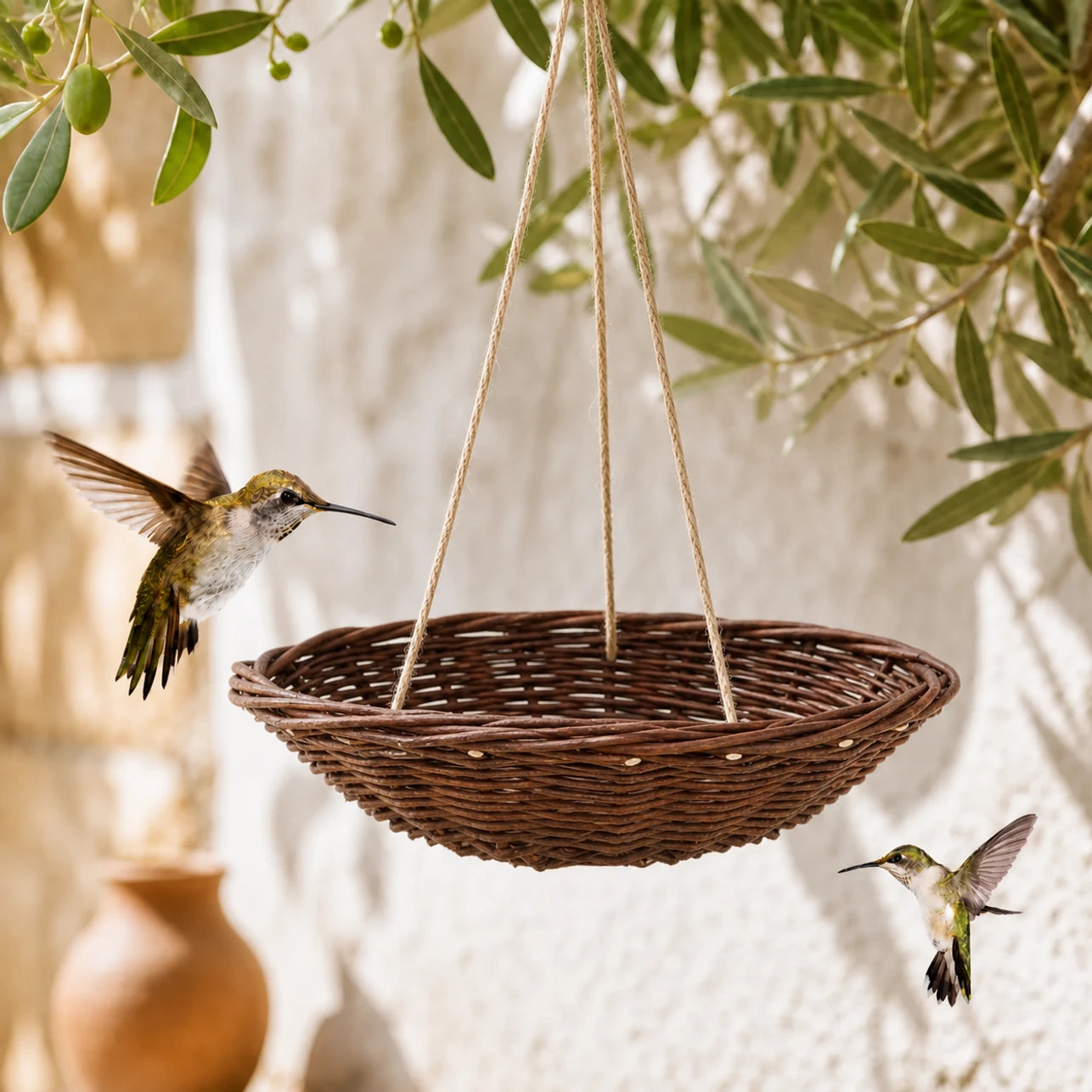 Panier nichoir suspendu en osier marron