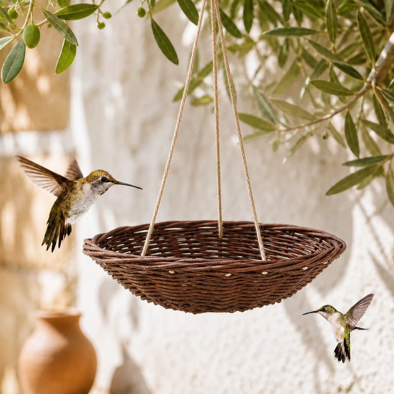 Panier nichoir suspendu en osier marron