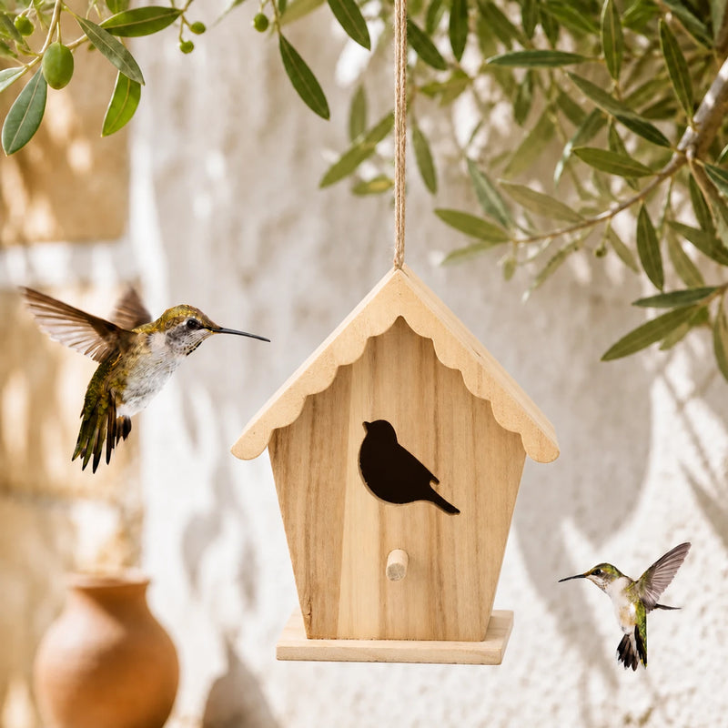Nichoir en bois à façade découpée et toit ondulé
