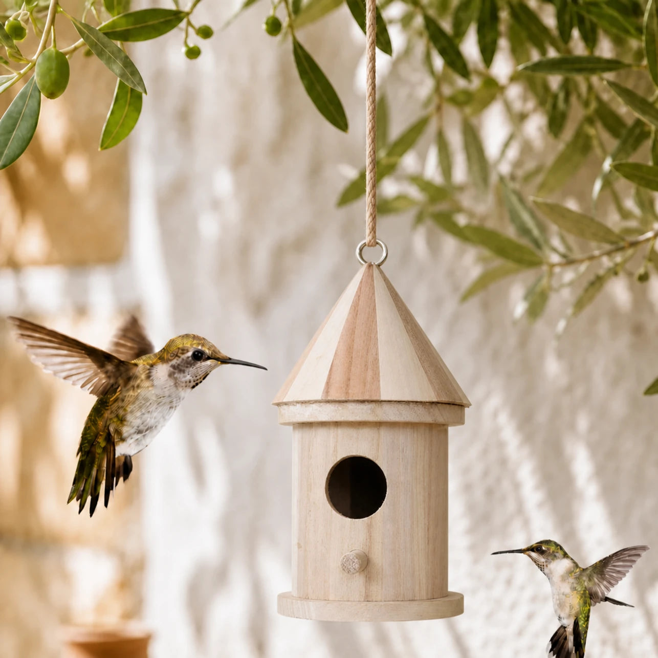 Nichoir cylindrique en bois à toit pointu