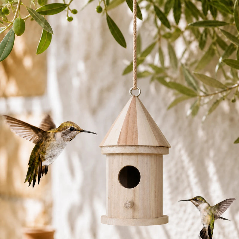 Nichoir cylindrique en bois à toit pointu