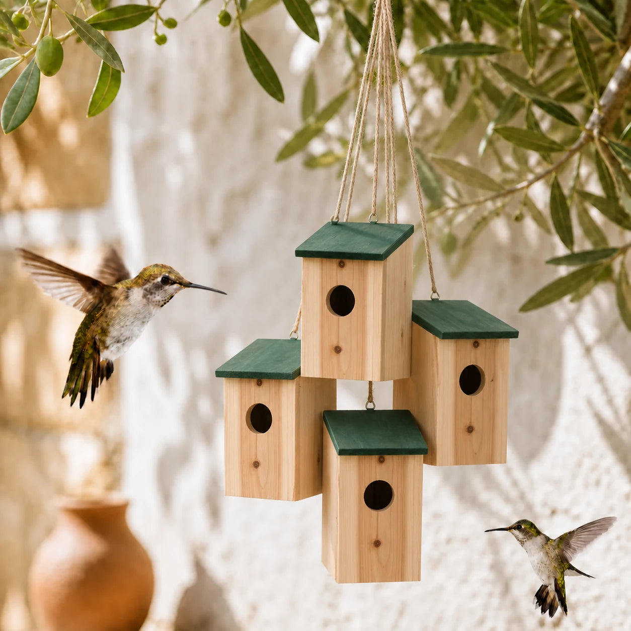 Lot de 4 nichoirs en bois de pin