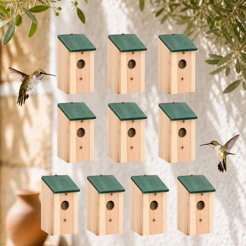 Lot de 10 nichoirs en sapin vert format 12 × 12 × 22 cm