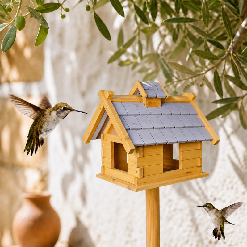 Nichoir en bois gris pour oiseaux