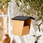Nichoir semi-ouvert en bois à toit noir