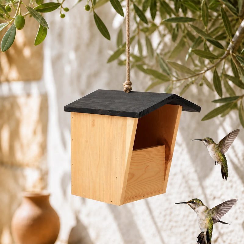 Nichoir semi-ouvert en bois à toit noir