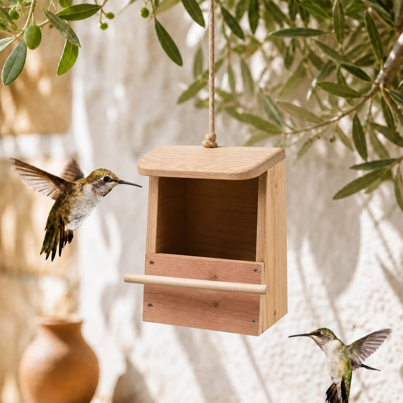 Nichoir ouvert en bois avec support caméra