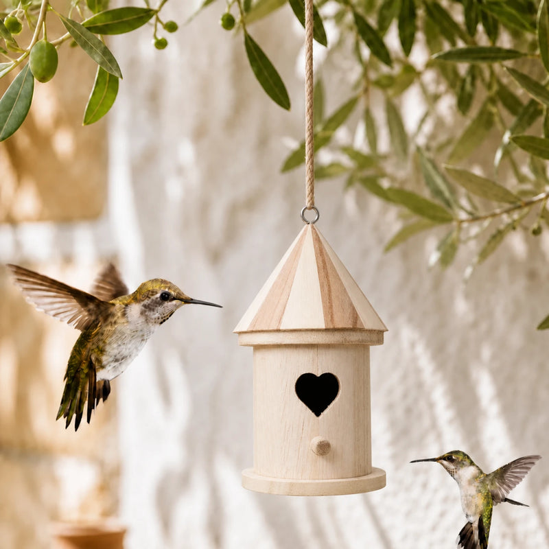 Nichoir cylindrique en bois à ouverture cœur