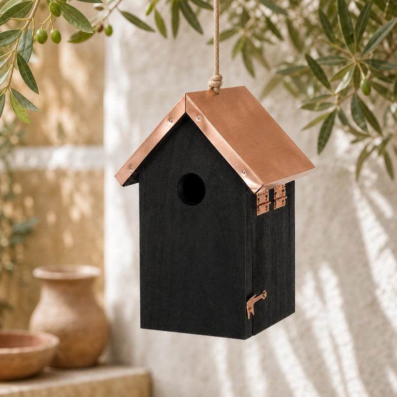 Nichoir noir compact à toit cuivré