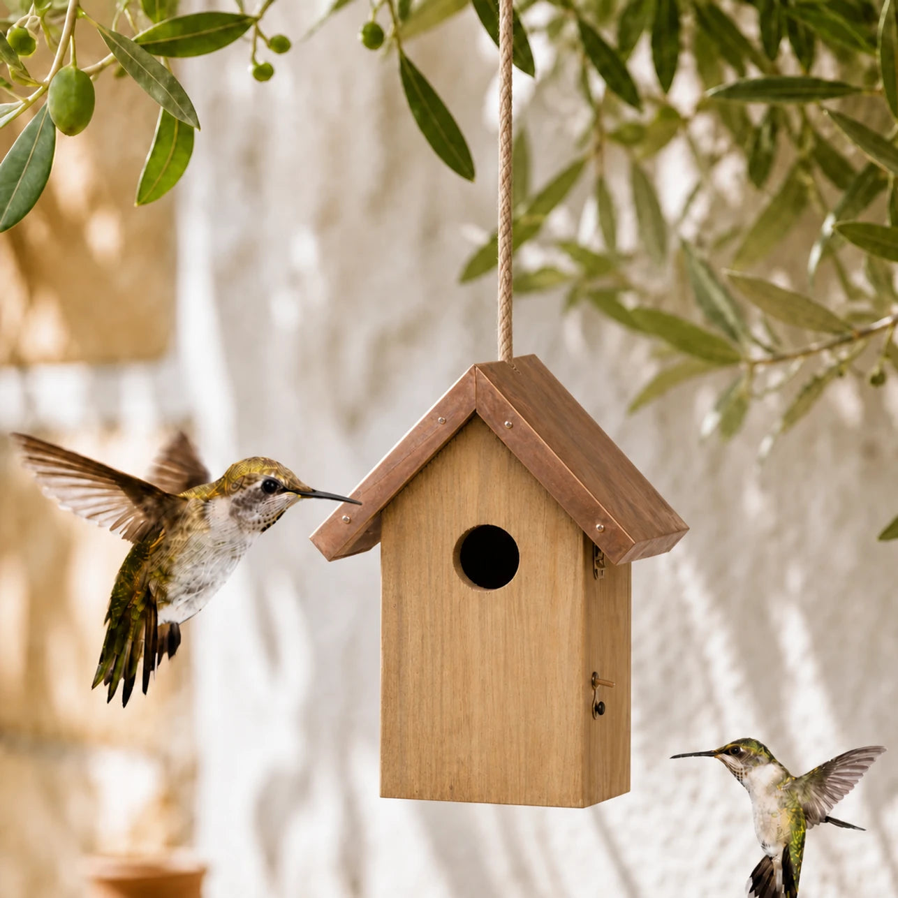 Nichoir en bois à toit en cuivre marron