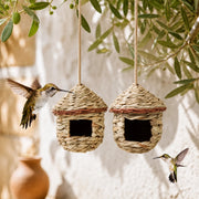 Lot de 2 nichoirs suspendu en rotin beige