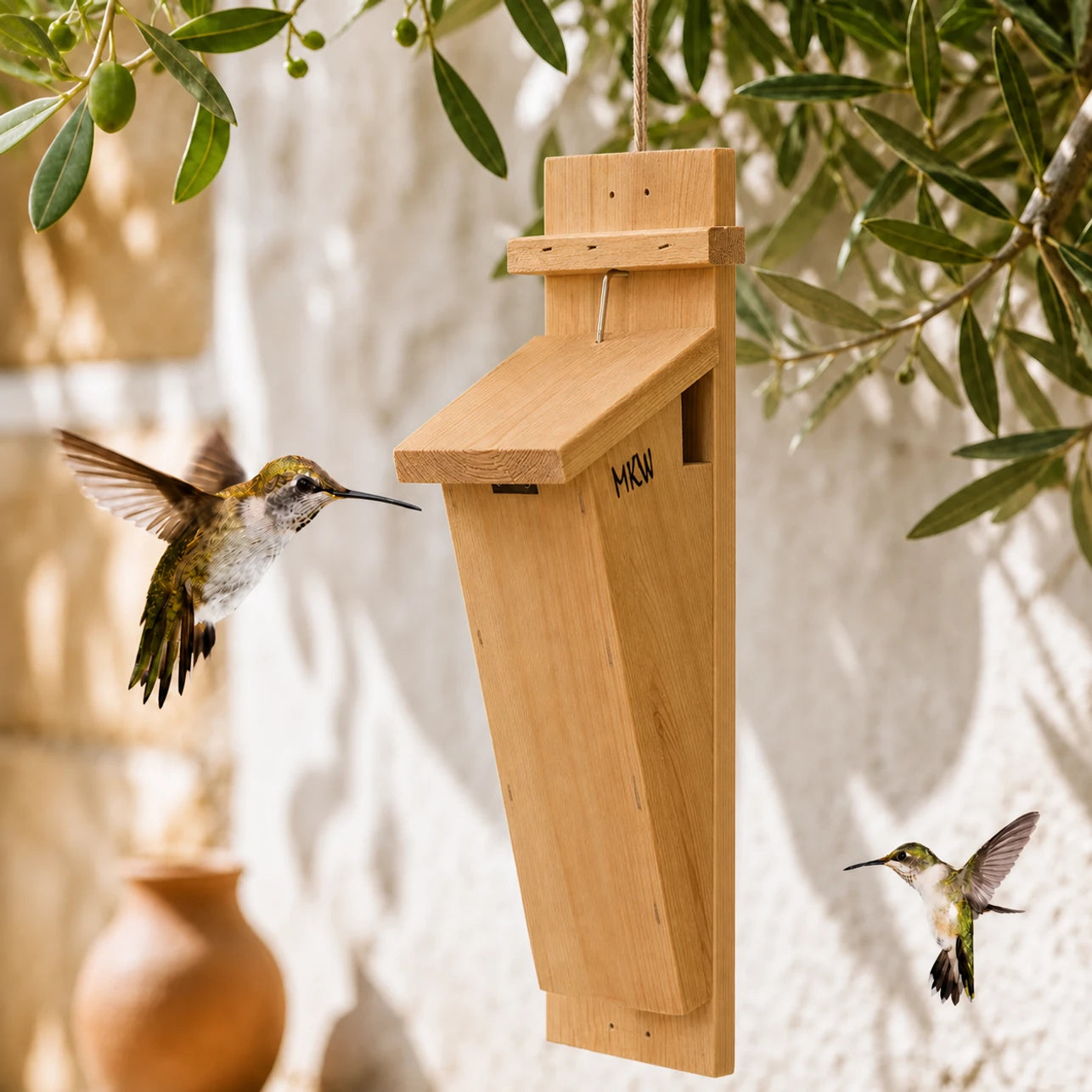 Nichoir vertical en bois à façade inclinée