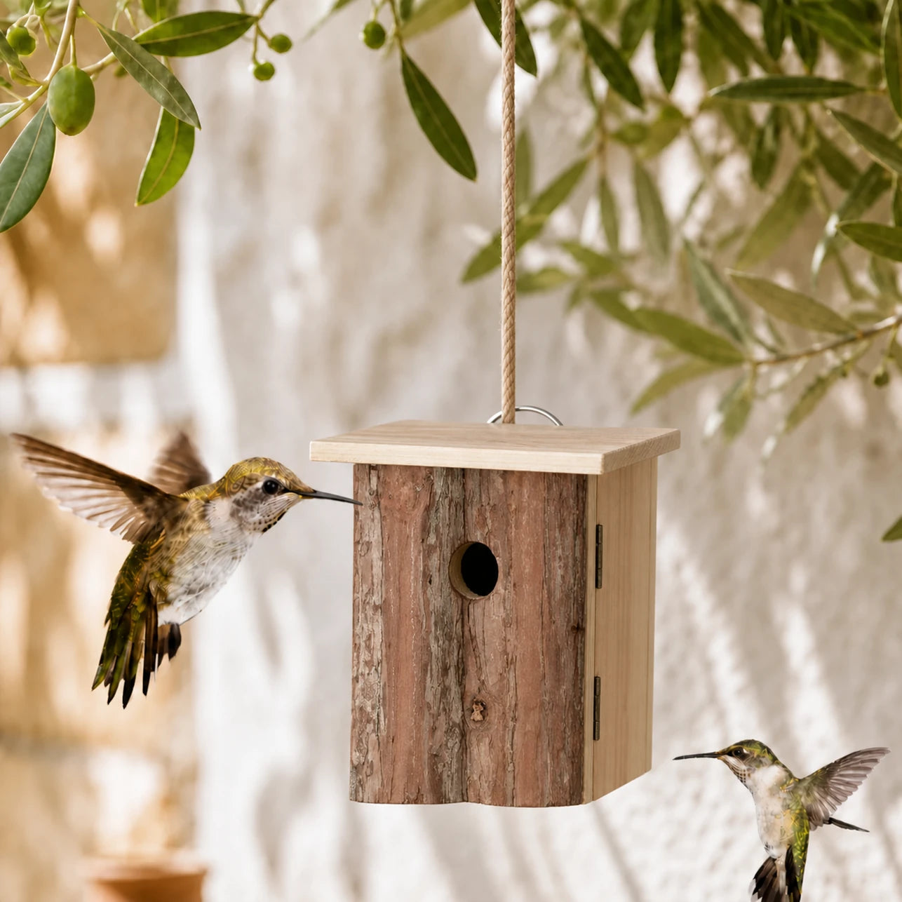 Nichoir rustique en bois à façade écorce