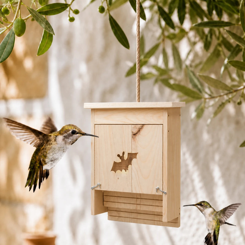 Nichoir vertical en bois à façade découpée