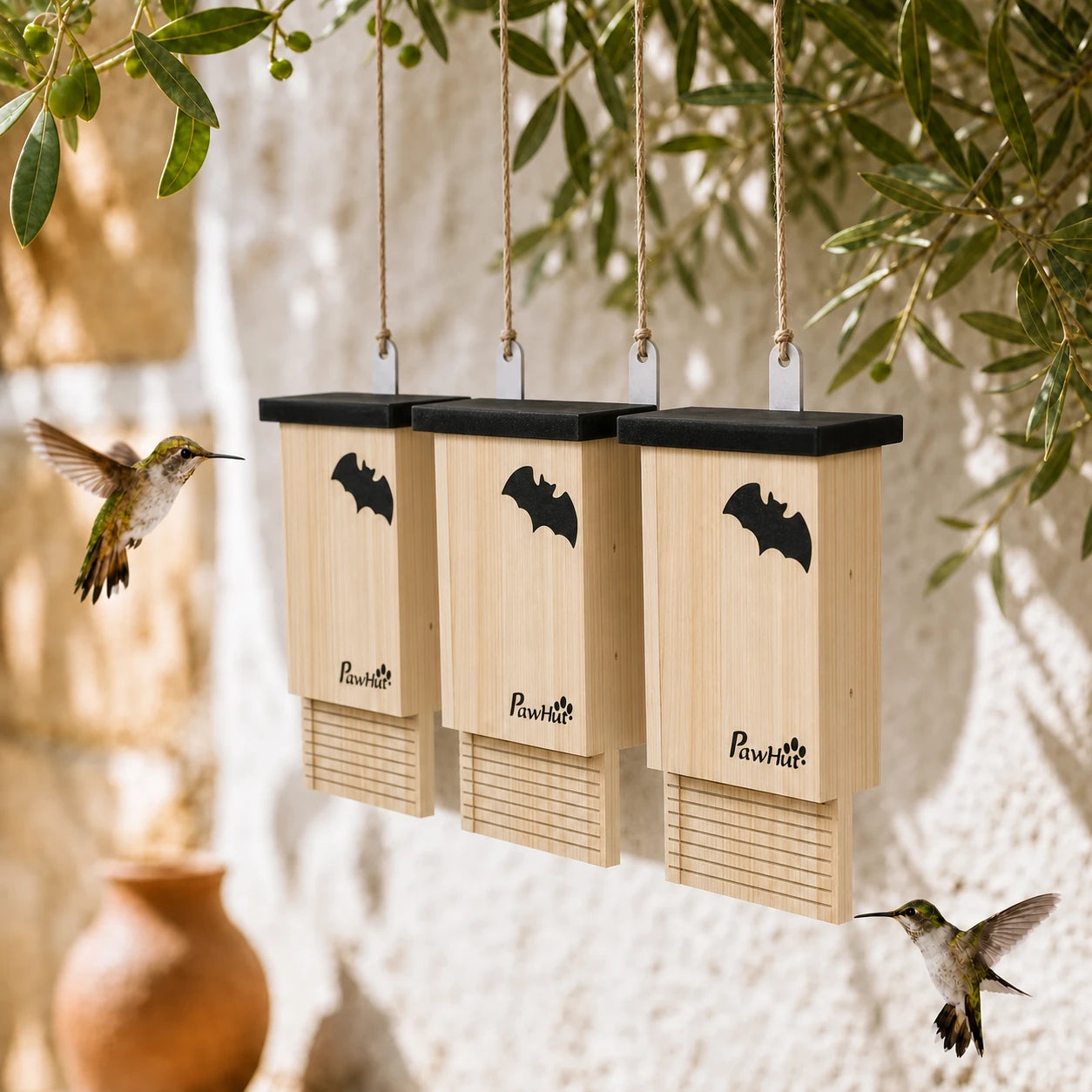 Lot de 3 abris à chauves-souris en bois noir