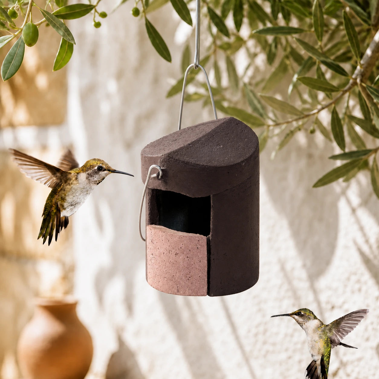 Nichoir semi-ouvert cylindrique