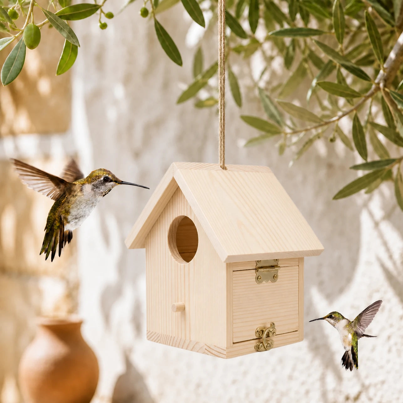 Nichoir observatoire en bois beige format 14,7 × 13 × 15,8 cm