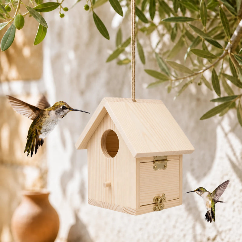 Nichoir observatoire en bois beige format 14,7 × 13 × 15,8 cm