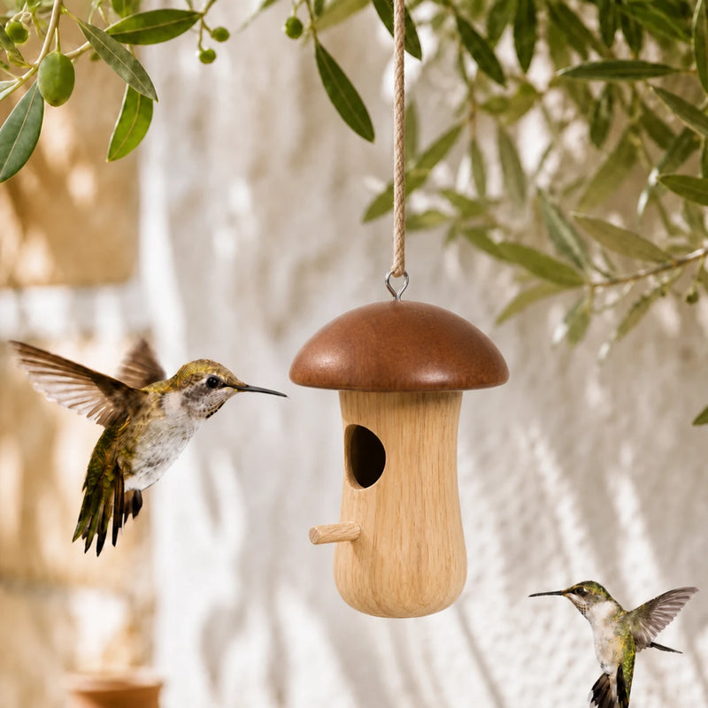 Nichoir suspendu en forme de champignon marron