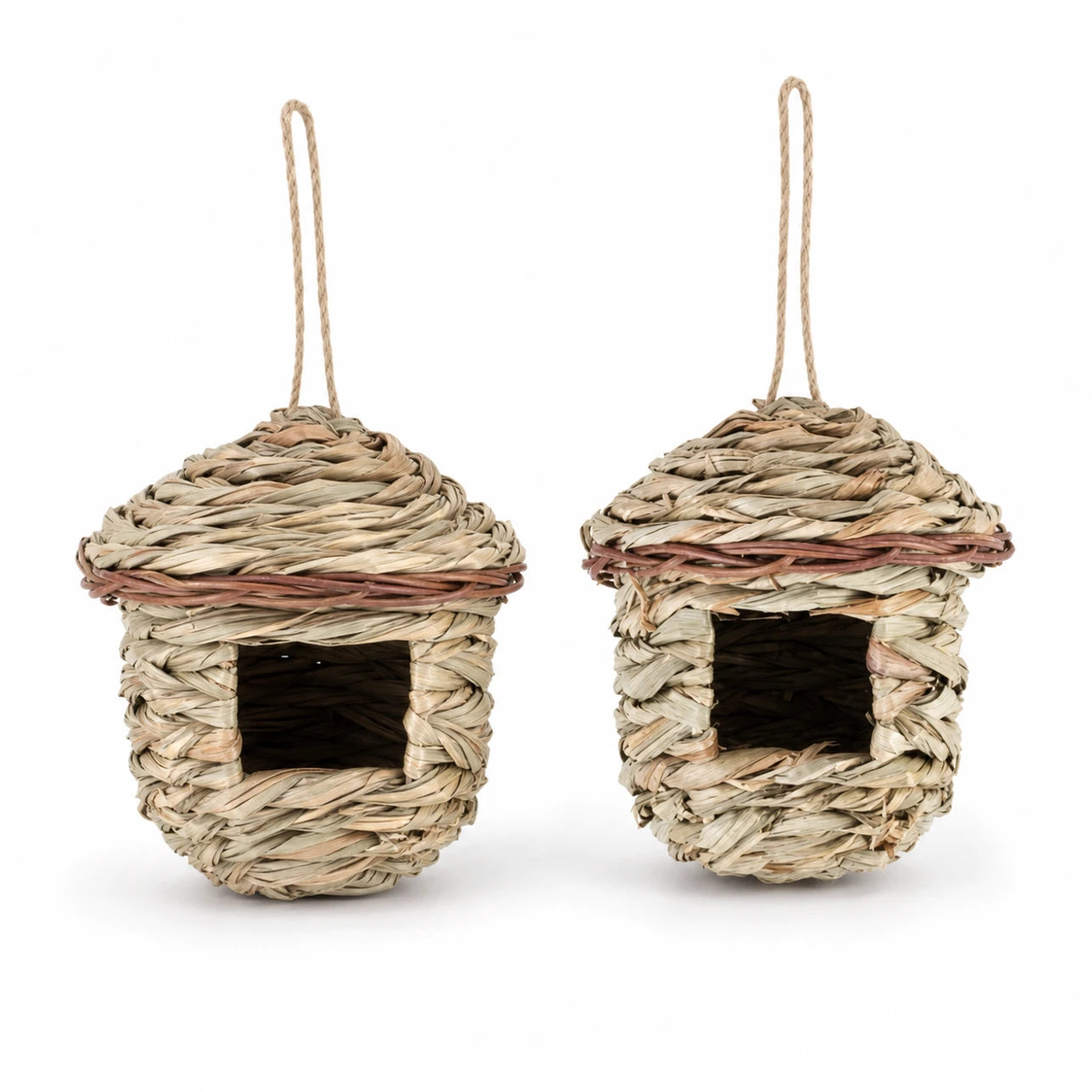 Lot de 2 nichoirs suspendu en rotin beige — photo 2