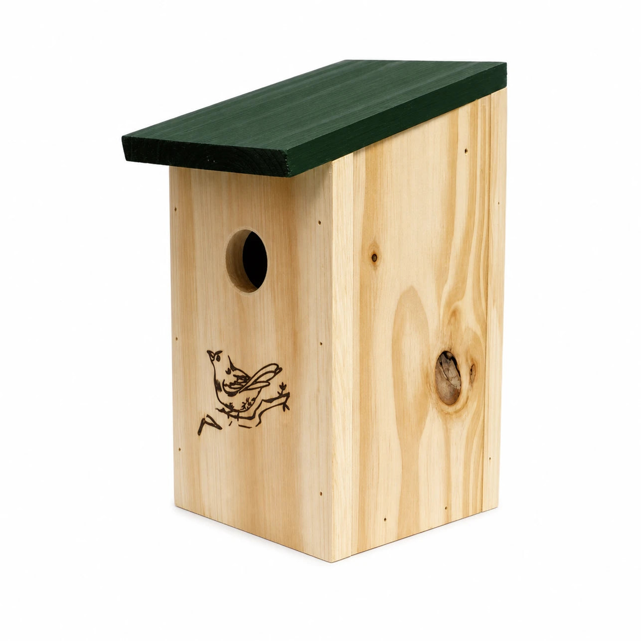 Nichoir suspendu en bois à toit vert marron format 12 × 12 × 22 cm — photo 2
