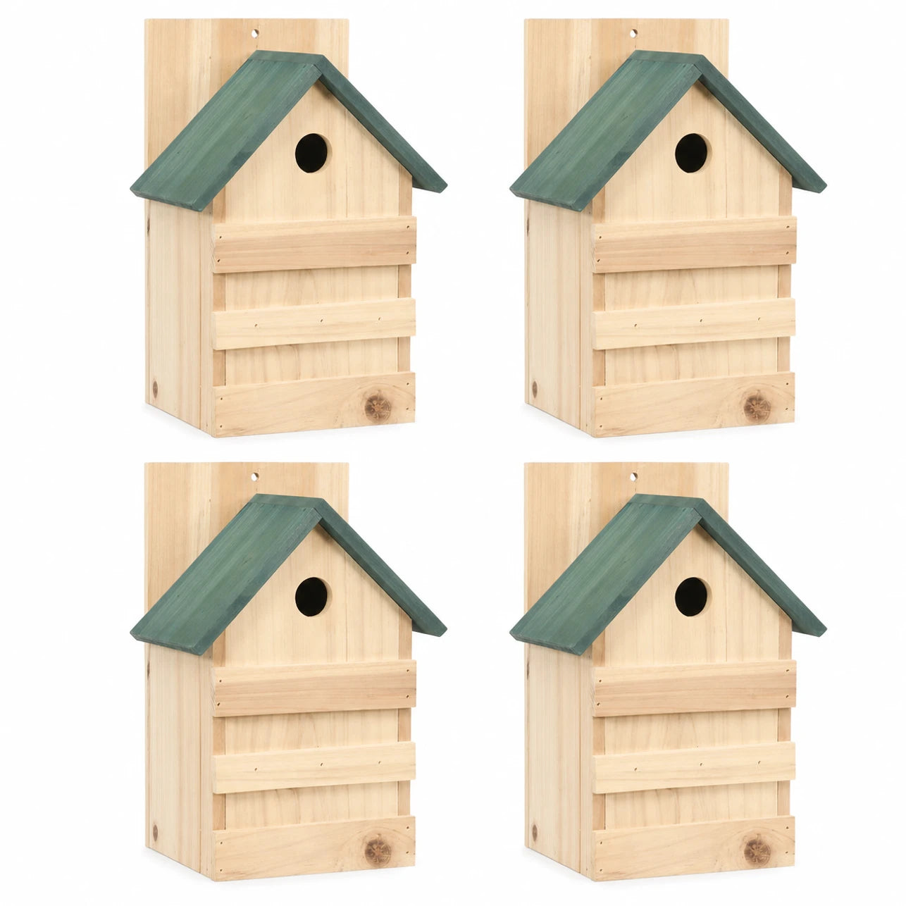 Lot de 4 nichoirs observatoire en sapin à toit vert beige format 23 × 19 × 33 cm — photo 2