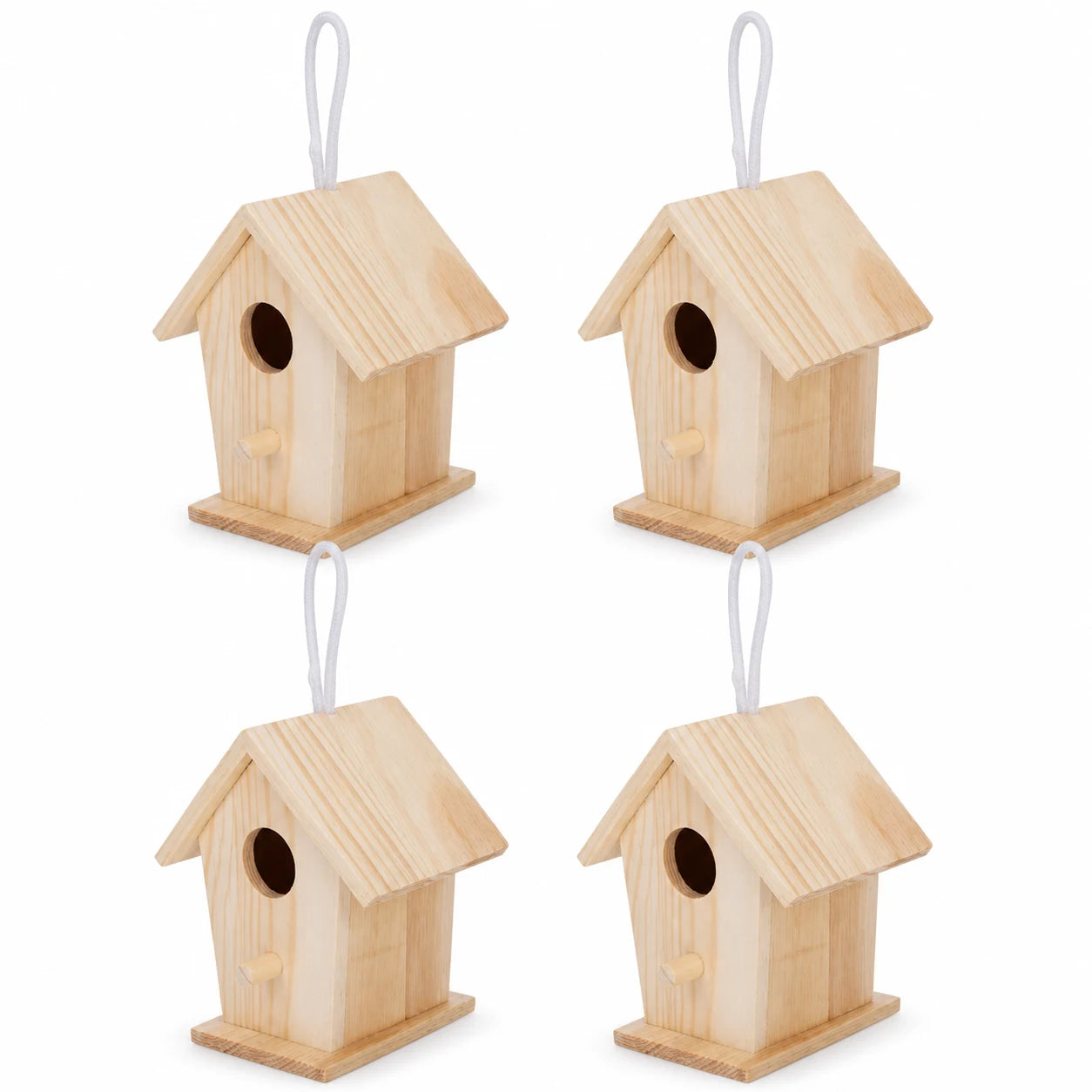 Lot de 4 nichoirs suspendus en bois clair — photo 2