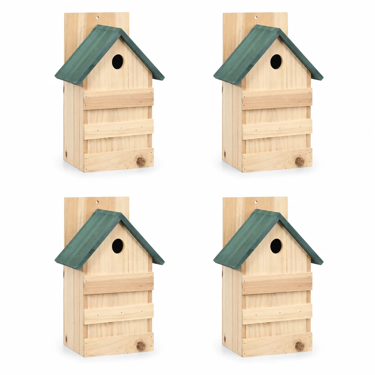 Lot de 4 nichoirs observatoire en sapin à toit vert beige format 23 × 19 × 33 cm — photo 3