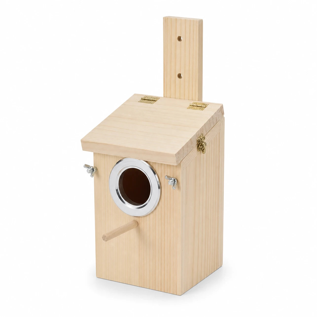 Nichoir carré en bois à cerclage métallique format 12 × 12 × 19,5 cm — photo 3
