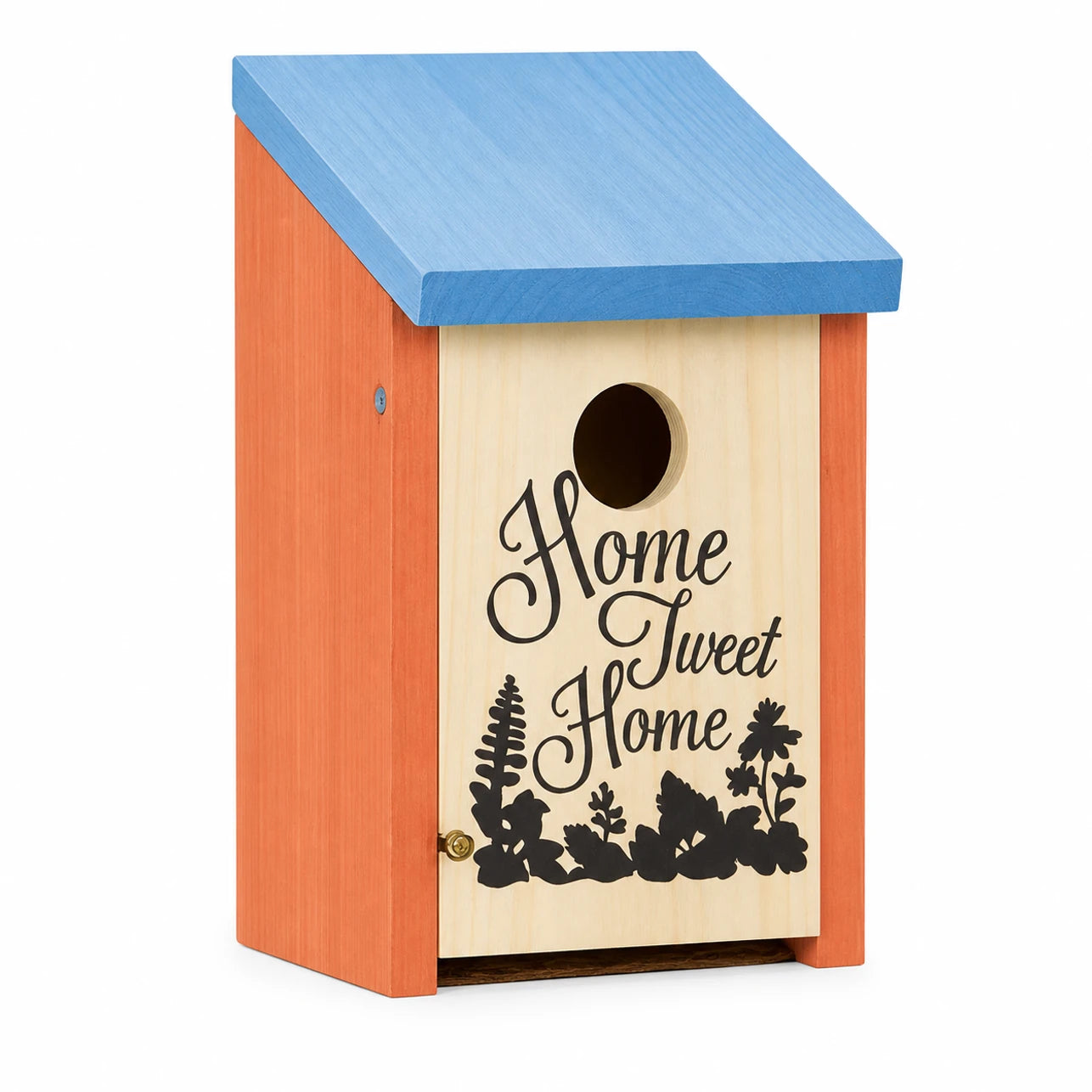 Nichoir décoratif en bois orange à toit bleu — photo 3