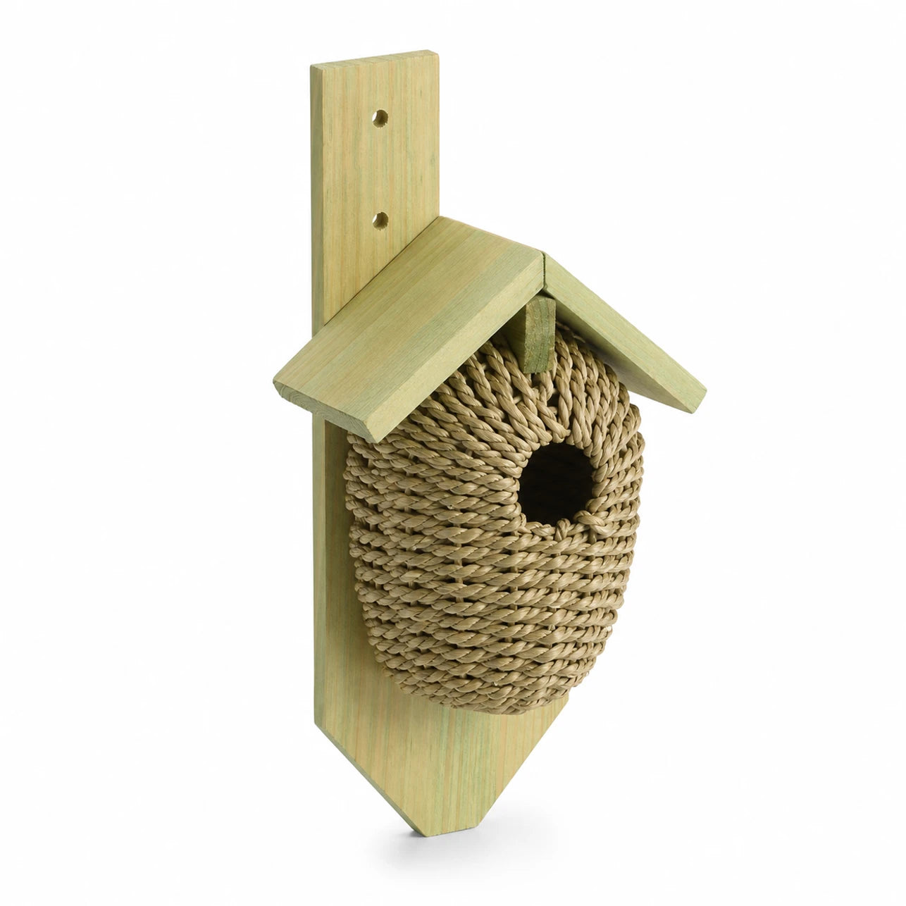 Nichoir en bois et jonc de mer vert format 15,2 × 10,2 × 26,2 cm — photo 3