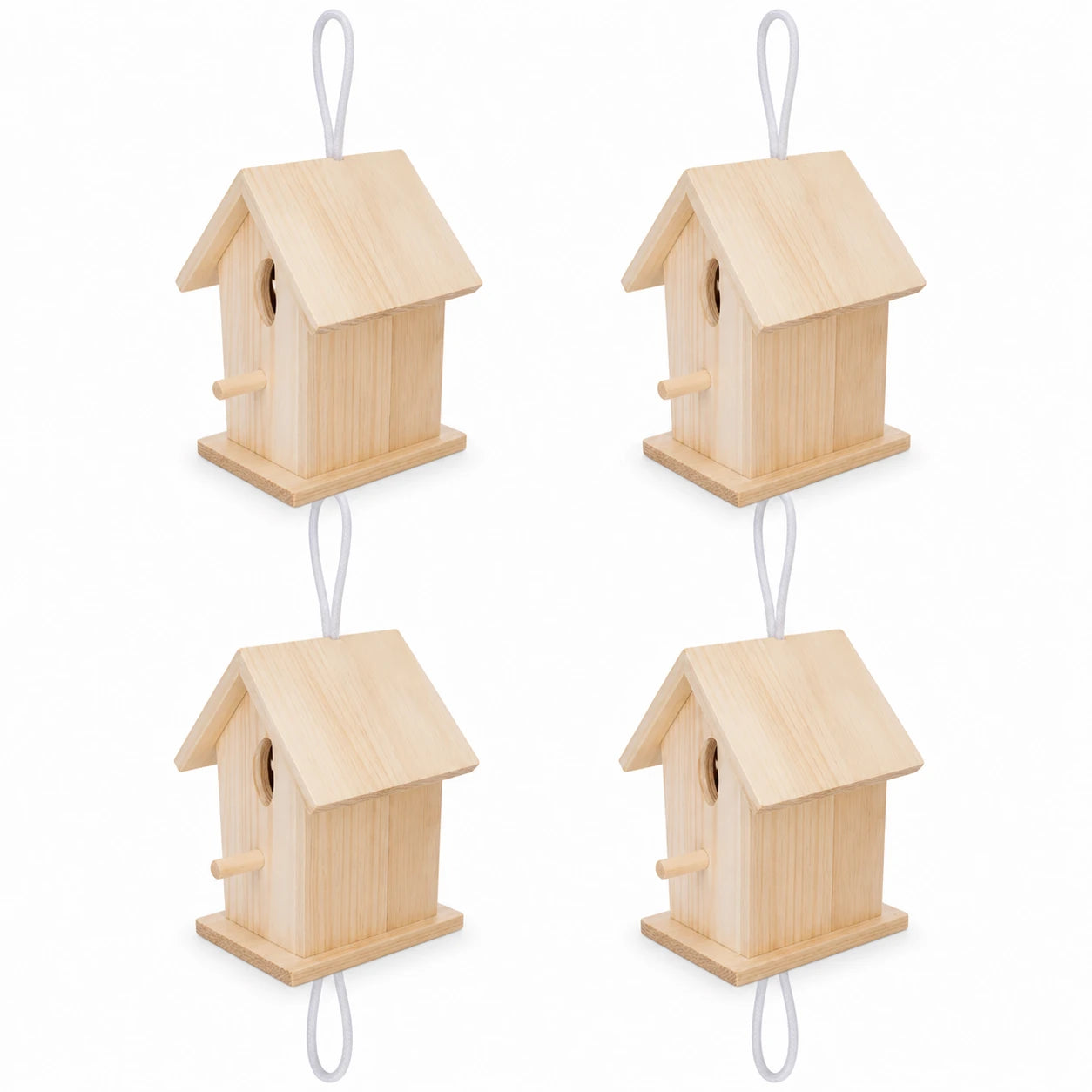 Lot de 4 nichoirs suspendus en bois clair — photo 3
