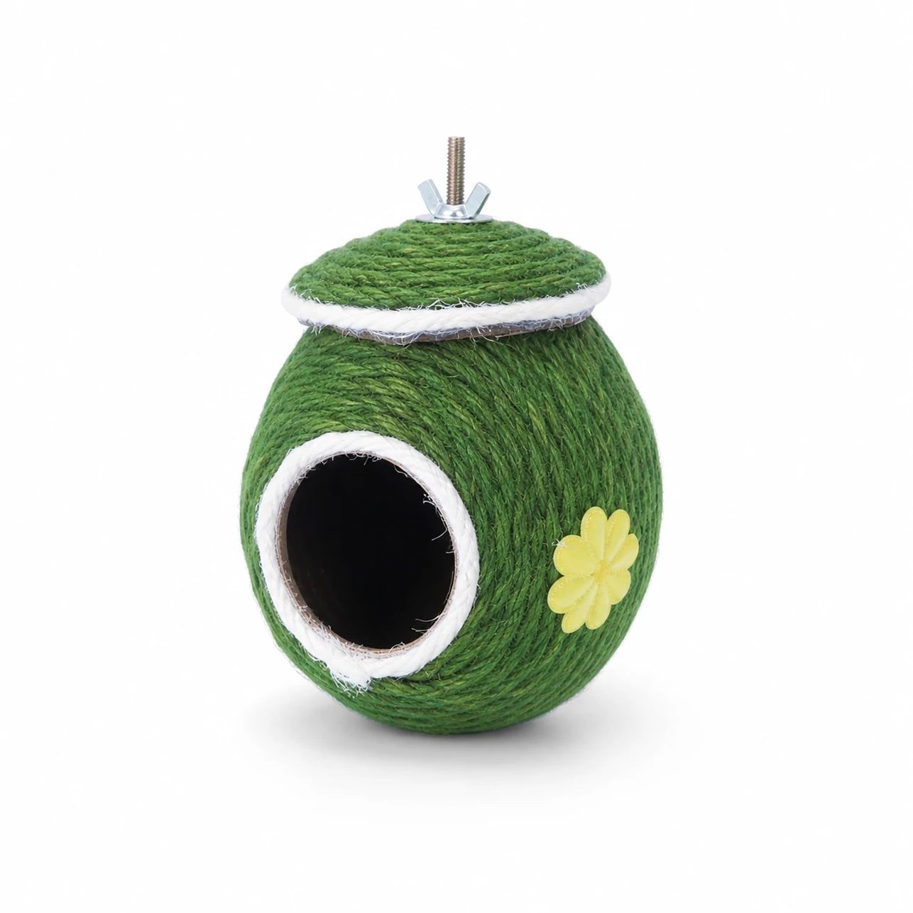 Nichoir suspendu en fibres vertes à motif fleuri — photo 3