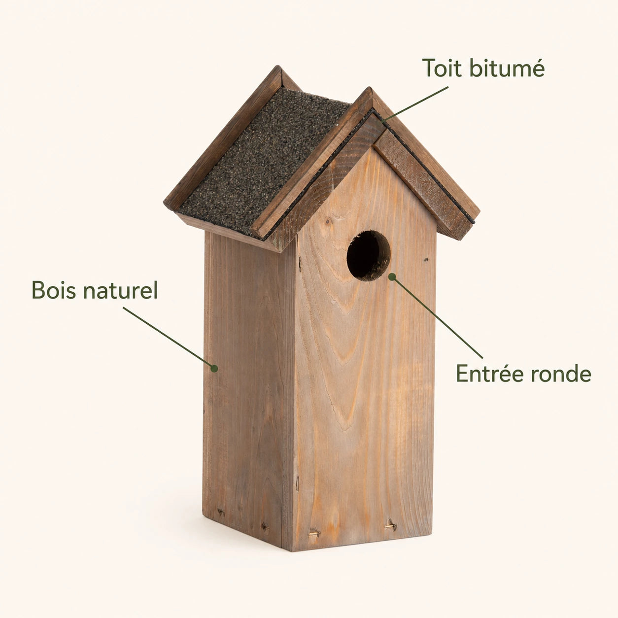 Nichoir élancé brun à double toit bitumé — photo 4