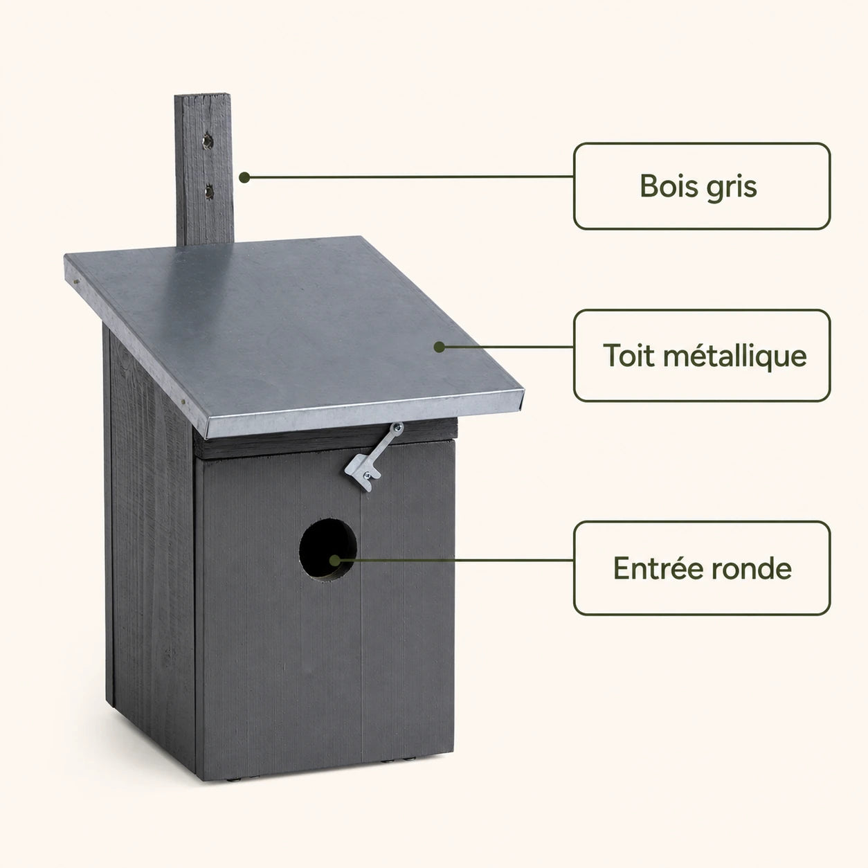Nichoir gris anthracite à toit plat 32 mm — photo 4