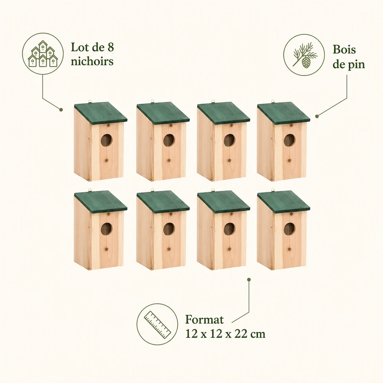 Lot de 8 nichoirs en bois de pin — photo 4