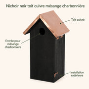 Nichoir noir à toit cuivré hauteur 30 cm — photo 4