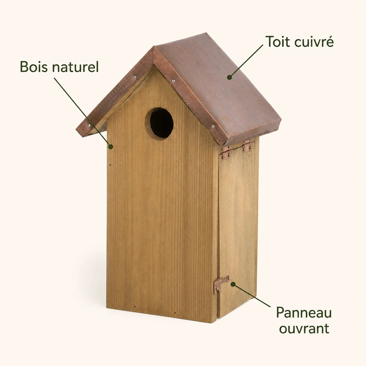Nichoir élancé à toit cuivré ouverture 32 mm — photo 4