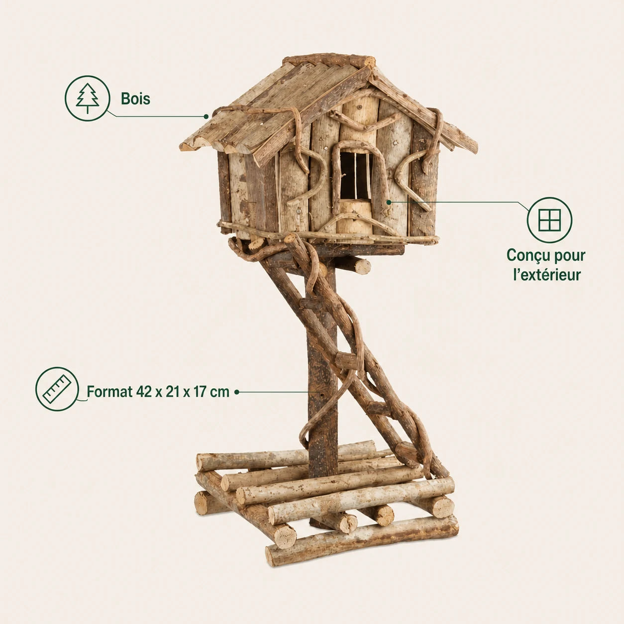 Nichoir à oiseaux décoratif en bois non traité — photo 4