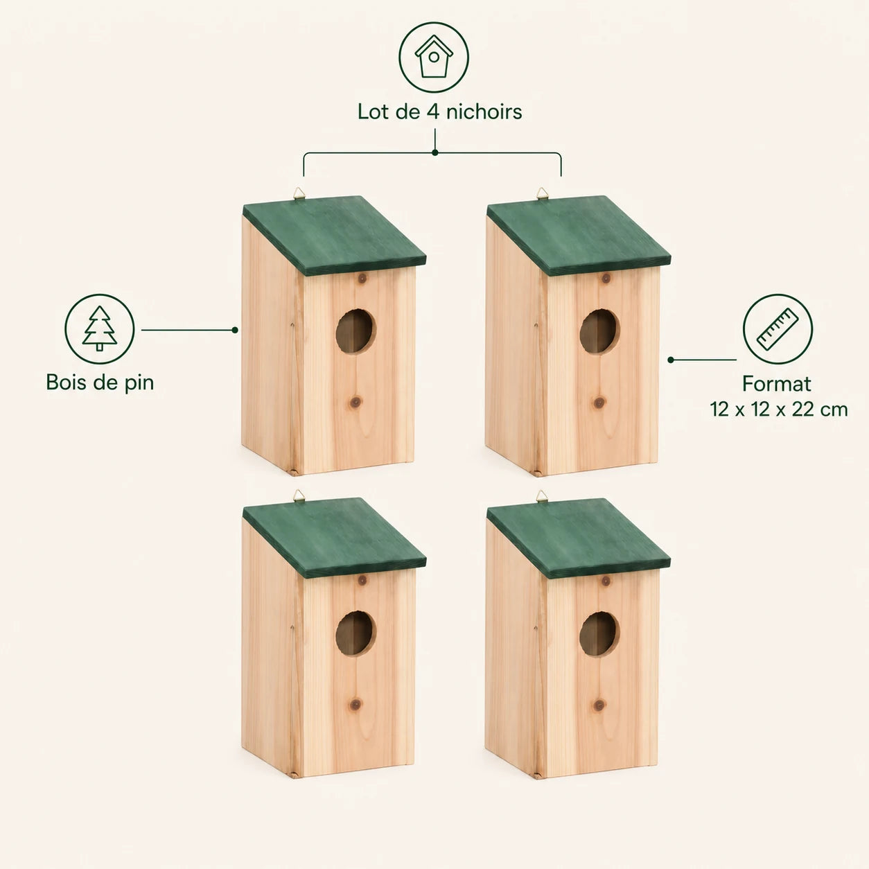 Lot de 4 nichoirs en bois de pin — photo 4