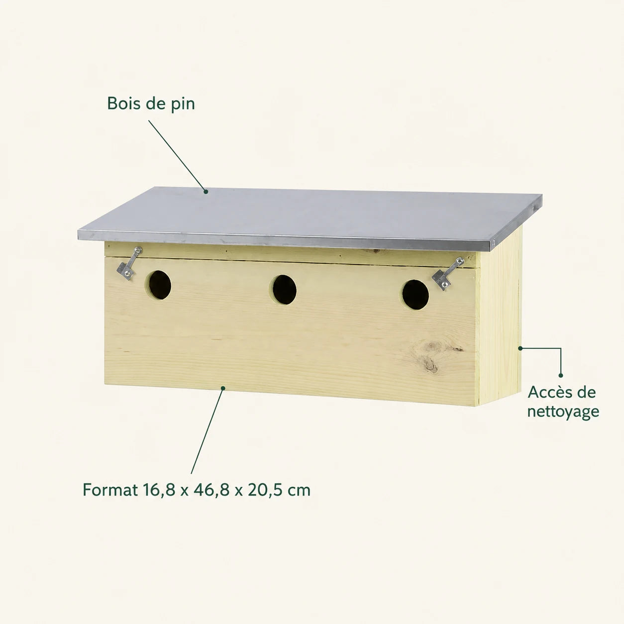 Nichoir à oiseaux horizontal en bois pin FSC® — photo 4