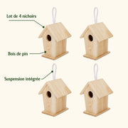 Lot de 4 nichoirs suspendus en bois clair — photo 4