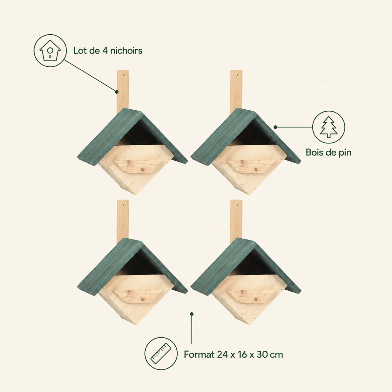Lot de 4 nichoirs 24 × 16 × 30 cm — photo 4