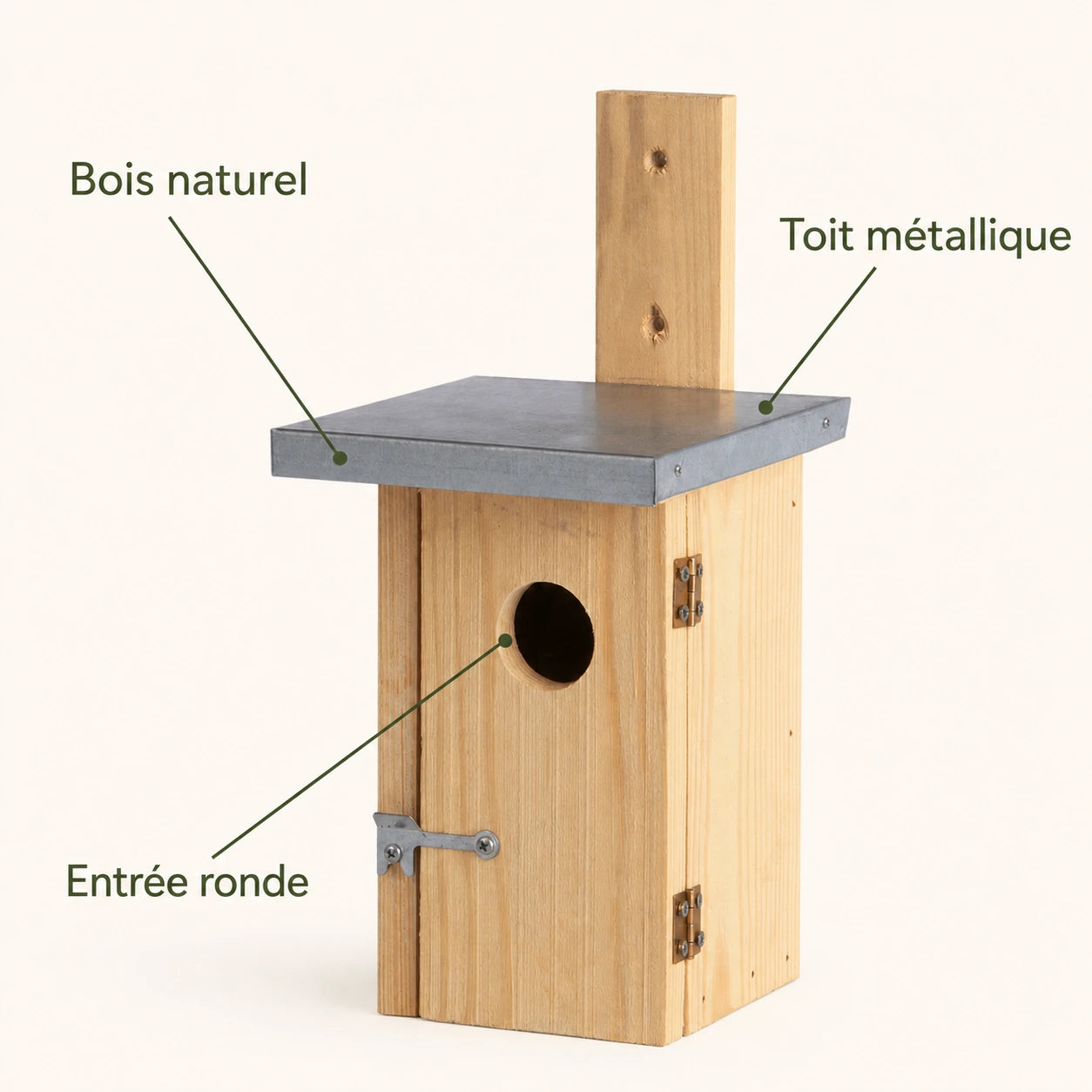 Nichoir en bois naturel à toit de zinc 30 mm — photo 4