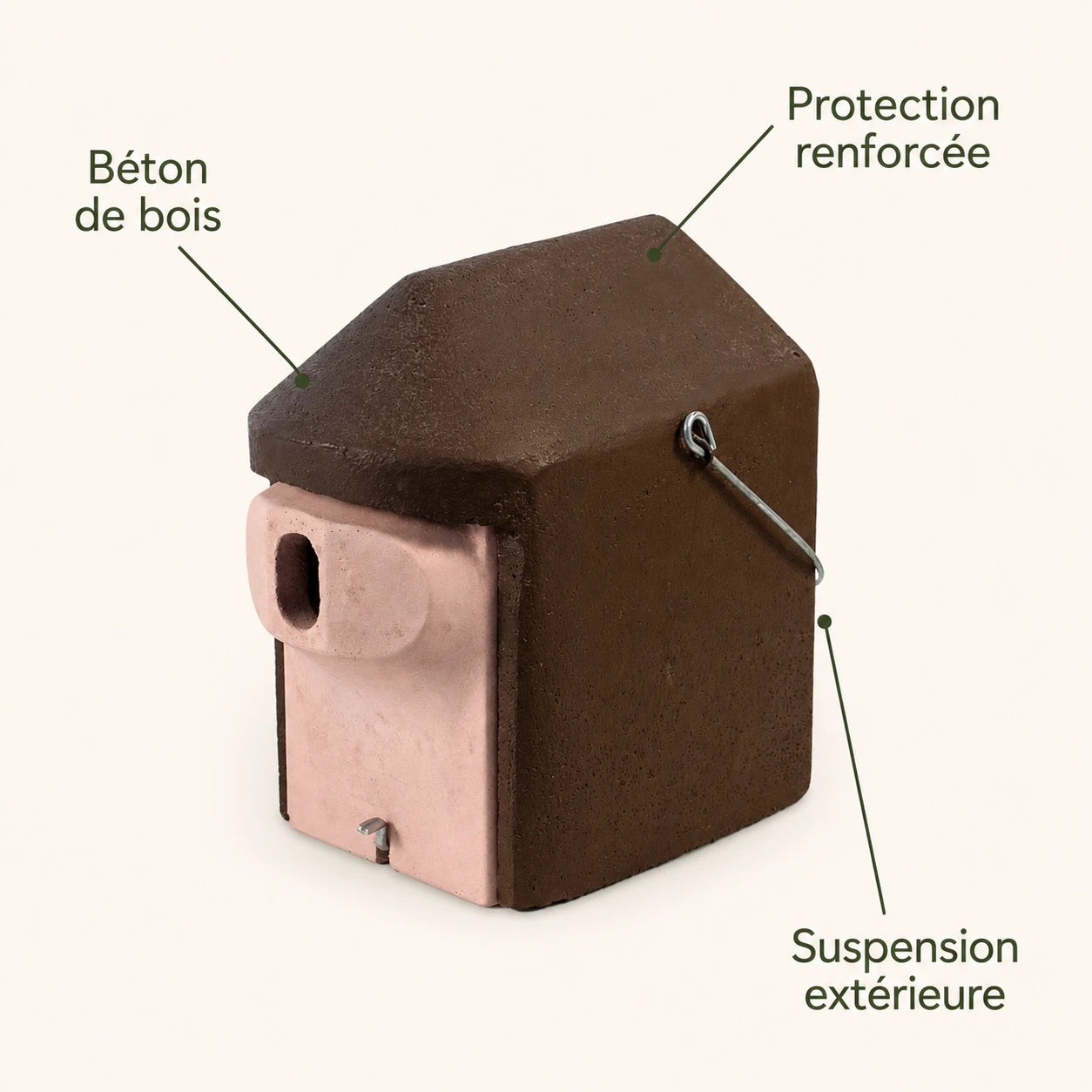 Nichoir cubique en béton de bois à entrée tunnel 27 mm — photo 4