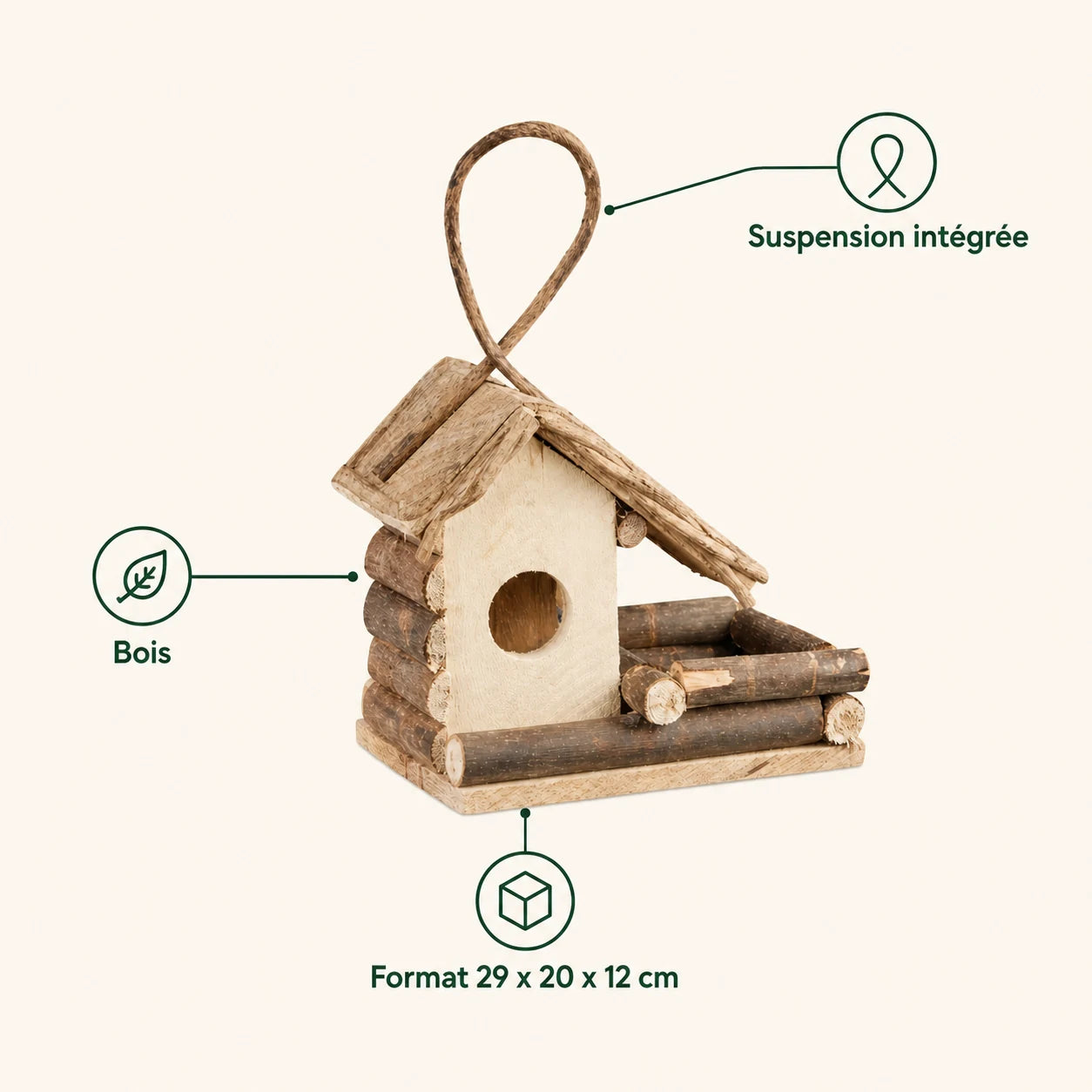 Nichoir à oiseaux en bois à suspendre — photo 4